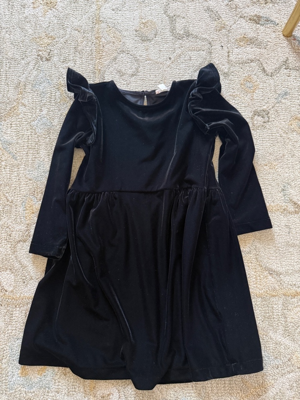 Crewcuts Black Velvet Ruffle-Shoulder Long-Sleeve Dress
